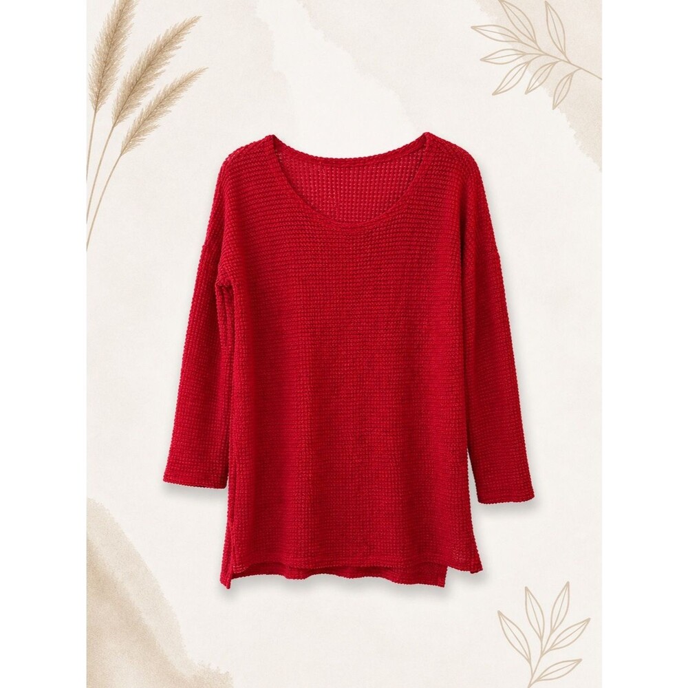 Cupshe Red Waffle Knit Sweater NWT Size Small Cozy Relaxed Fit Long Sleeve